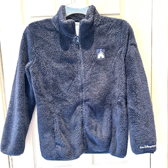 Disney Parks Full Fleece Jacket fuzzy Navy Blue Full Zip mock SZ S NWOT